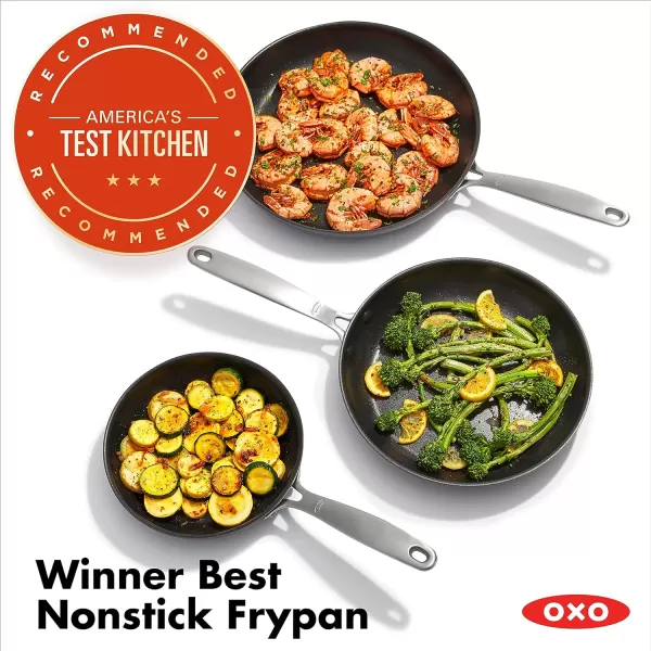 OXO Enhanced, 8" 10" and 12" 3 Piece Frying Pan Skillet Set, Healthy Ceramic Nonstick, PFAS-Free, Stainless Steel Handle, Dishwasher Safe, Oven Safe, Black