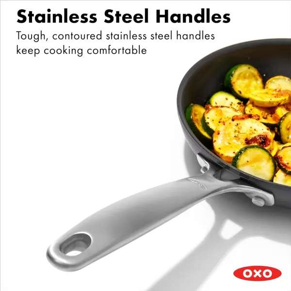 OXO Enhanced, 8" and 10" Frying Pan Skillet Set, Healthy Ceramic Nonstick, PFAS-Free, Stainless Steel Handle, Dishwasher Safe, Oven Safe, Black