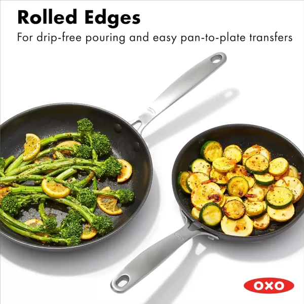 OXO Enhanced, 8" and 10" Frying Pan Skillet Set, Healthy Ceramic Nonstick, PFAS-Free, Stainless Steel Handle, Dishwasher Safe, Oven Safe, Black