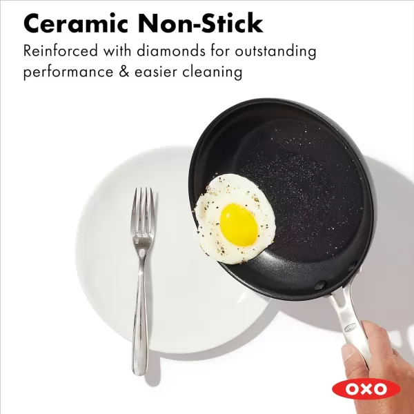 OXO Enhanced, 8" and 10" Frying Pan Skillet Set, Healthy Ceramic Nonstick, PFAS-Free, Stainless Steel Handle, Dishwasher Safe, Oven Safe, Black