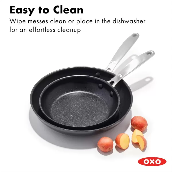 OXO Enhanced, 8" and 10" Frying Pan Skillet Set, Healthy Ceramic Nonstick, PFAS-Free, Stainless Steel Handle, Dishwasher Safe, Oven Safe, Black