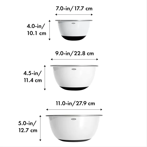 OXO Good Grips 3-Piece Stainless-Steel Mixing Bowl Set, White