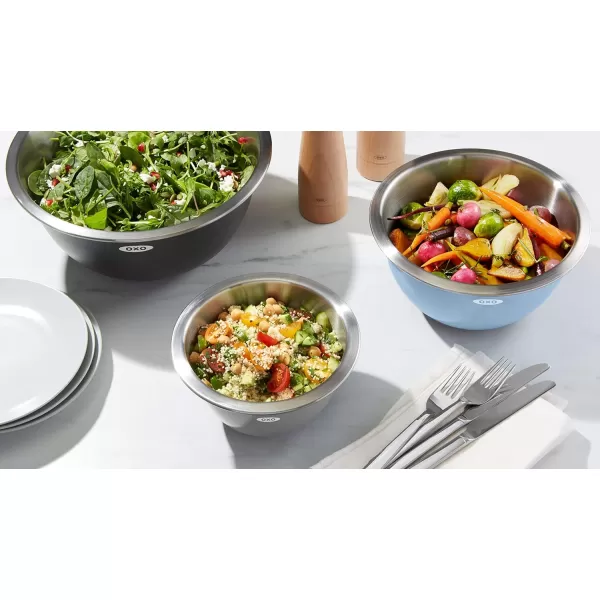OXO Good Grips 3-Piece Stainless-Steel Mixing Bowl Set, White