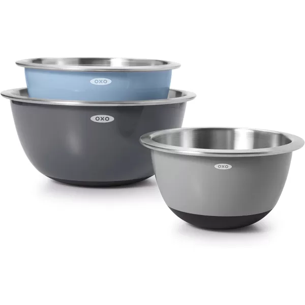 OXO Good Grips 3-Piece Stainless-Steel Mixing Bowl Set, White