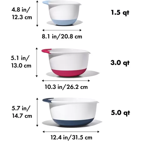 OXO,plastic Good Grips 3-Piece Mixing Bowl Set – Blueberry, Jam &amp; Seltzer Handles​,4.7 LITERS, Large