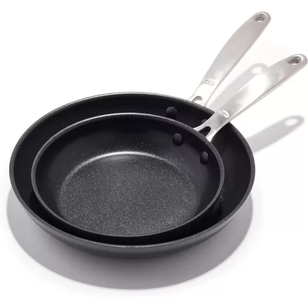 OXO Enhanced, 8" and 10" Frying Pan Skillet Set, Healthy Ceramic Nonstick, PFAS-Free, Stainless Steel Handle, Dishwasher Safe, Oven Safe, Black