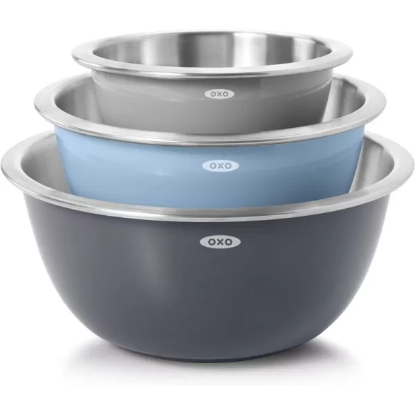 OXO Good Grips 3-Piece Stainless-Steel Mixing Bowl Set, White