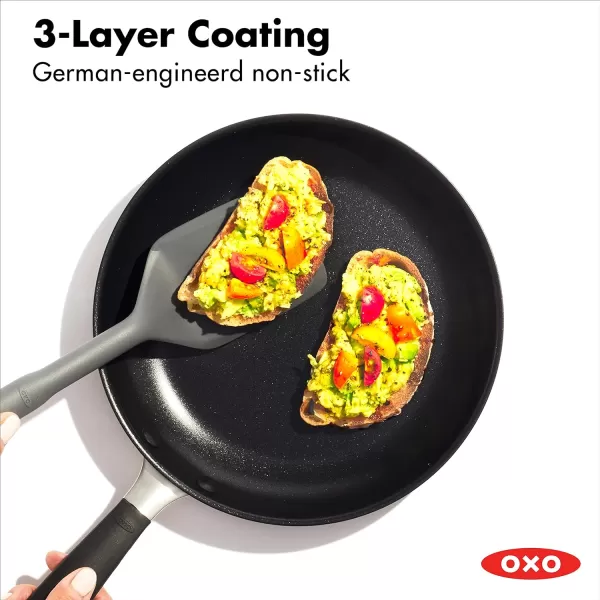OXO Agility Series 8" Frying Pan Skillet, Ceramic Nonstick Cookware PFAS-Free, Induction Suitable, Quick Even Heating, Stainless Steel Handle, Chip-Free Rims, Dishwasher and Oven Safe, Black
