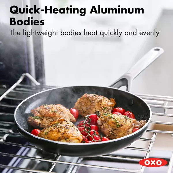 OXO Agility Series 8" Frying Pan Skillet, Ceramic Nonstick Cookware PFAS-Free, Induction Suitable, Quick Even Heating, Stainless Steel Handle, Chip-Free Rims, Dishwasher and Oven Safe, Black