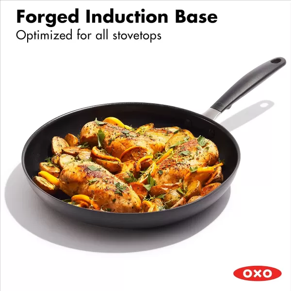 OXO Agility Series 8" Frying Pan Skillet, Ceramic Nonstick Cookware PFAS-Free, Induction Suitable, Quick Even Heating, Stainless Steel Handle, Chip-Free Rims, Dishwasher and Oven Safe, Black