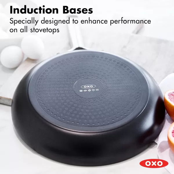 OXO Agility Series 8" Frying Pan Skillet, Ceramic Nonstick Cookware PFAS-Free, Induction Suitable, Quick Even Heating, Stainless Steel Handle, Chip-Free Rims, Dishwasher and Oven Safe, Black