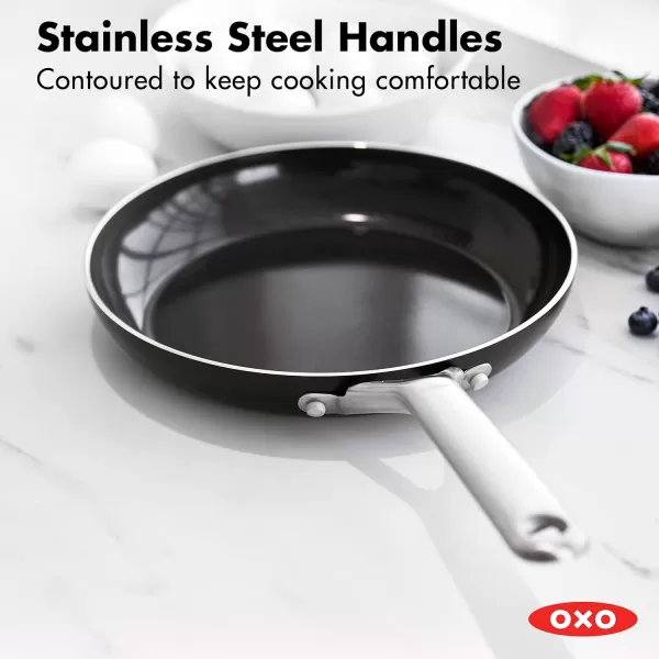 OXO Agility Series 8" Frying Pan Skillet, Ceramic Nonstick Cookware PFAS-Free, Induction Suitable, Quick Even Heating, Stainless Steel Handle, Chip-Free Rims, Dishwasher and Oven Safe, Black