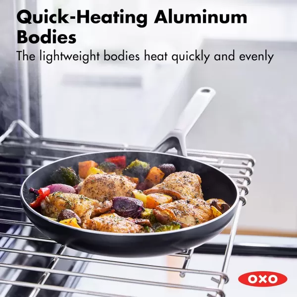 OXO Agility Series 8" Frying Pan Skillet, Ceramic Nonstick Cookware PFAS-Free, Induction Suitable, Quick Even Heating, Stainless Steel Handle, Chip-Free Rims, Dishwasher and Oven Safe, Black