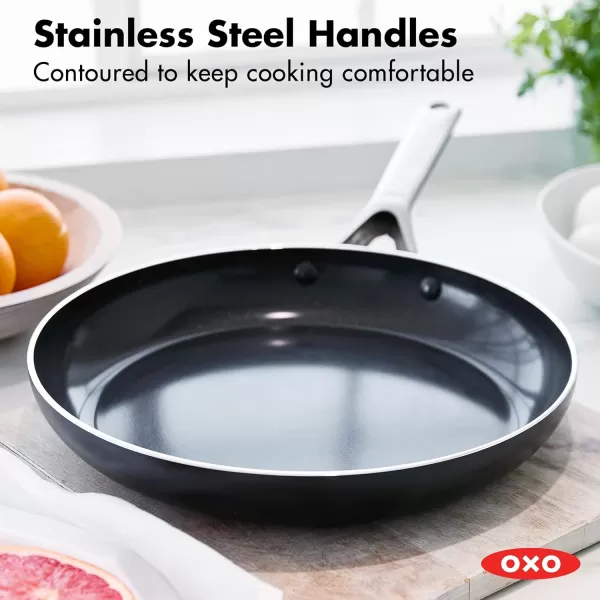 OXO Agility Series 8" Frying Pan Skillet, Ceramic Nonstick Cookware PFAS-Free, Induction Suitable, Quick Even Heating, Stainless Steel Handle, Chip-Free Rims, Dishwasher and Oven Safe, Black