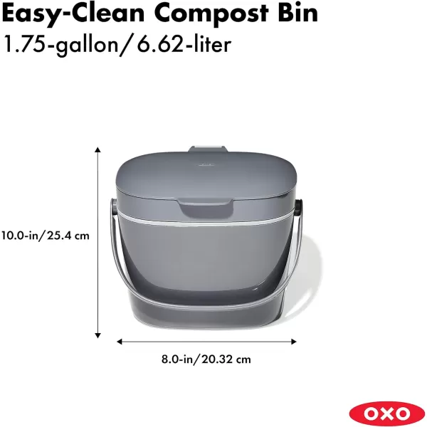 OXO Good Grips EASY-CLEAN COMPOST BIN - CHARCOAL - 1.75 GAL/6.62 L, Plastic, 8.3"L x 10.15"W x 12"H