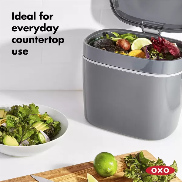 OXO Good Grips EASY-CLEAN COMPOST BIN - CHARCOAL - 1.75 GAL/6.62 L, Plastic, 8.3"L x 10.15"W x 12"H