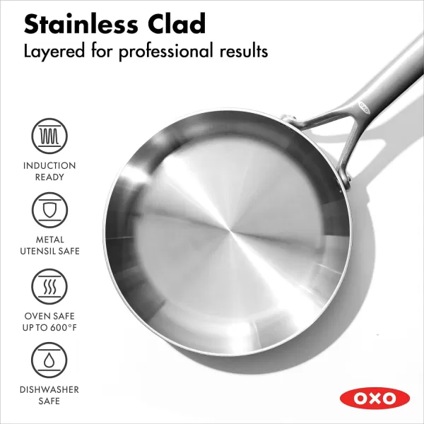 OXO Mira Tri-Ply Stainless Steel, 8" Frying Pan Skillet, Induction, Multi Clad, Dishwasher and Metal Utensil Safe