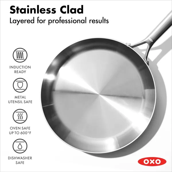 OXO Mira Tri-Ply Stainless Steel, 8" Frying Pan Skillet, Induction, Multi Clad, Dishwasher and Metal Utensil Safe
