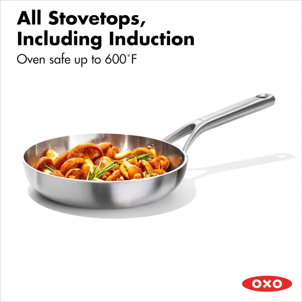 OXO Mira Tri-Ply Stainless Steel, 8" Frying Pan Skillet, Induction, Multi Clad, Dishwasher and Metal Utensil Safe