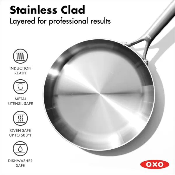 OXO Mira Tri-Ply Stainless Steel, 8" Frying Pan Skillet, Induction, Multi Clad, Dishwasher and Metal Utensil Safe
