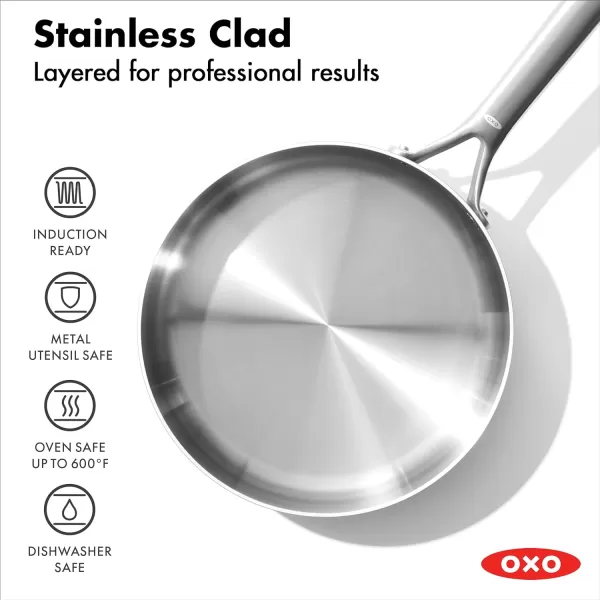 OXO Mira Tri-Ply Stainless Steel, 8" and 10" Frying Pan Skillet Set, Induction, Multi Clad, Dishwasher and Metal Utensil Safe,Black