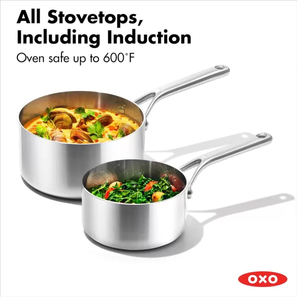 OXO Mira Tri-Ply Stainless Steel, 8" and 10" Frying Pan Skillet Set, Induction, Multi Clad, Dishwasher and Metal Utensil Safe,Black