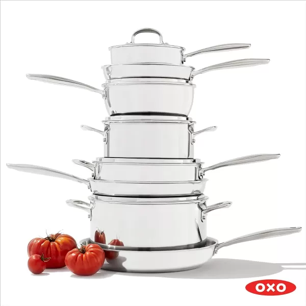 OXO Mira Tri-Ply Stainless Steel, 8" and 10" Frying Pan Skillet Set, Induction, Multi Clad, Dishwasher and Metal Utensil Safe,Black