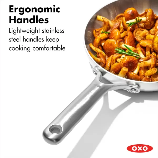 OXO Mira Tri-Ply Stainless Steel, 8" and 10" Frying Pan Skillet Set, Induction, Multi Clad, Dishwasher and Metal Utensil Safe,Black