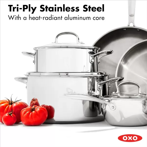OXO Mira Tri-Ply Stainless Steel, 8" and 10" Frying Pan Skillet Set, Induction, Multi Clad, Dishwasher and Metal Utensil Safe,Black