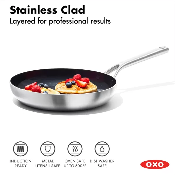 OXO Mira Tri-Ply Stainless Steel, 8" and 10" Frying Pan Skillet Set, Induction, Multi Clad, Dishwasher and Metal Utensil Safe,Black