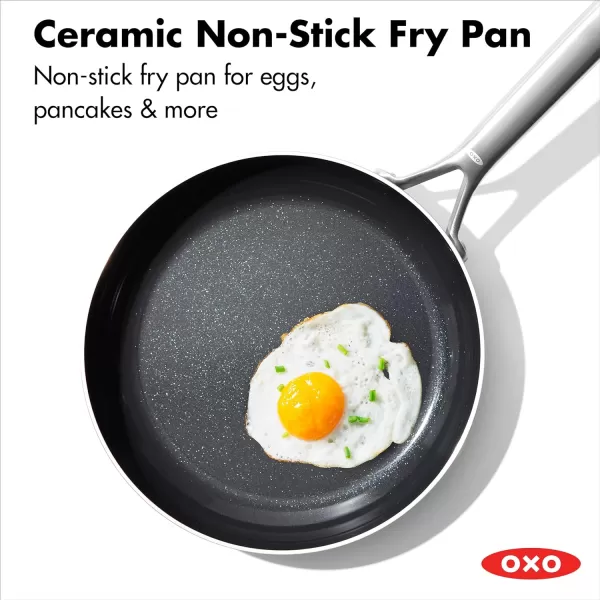 OXO Mira Tri-Ply Stainless Steel, 8" and 10" Frying Pan Skillet Set, Induction, Multi Clad, Dishwasher and Metal Utensil Safe,Black