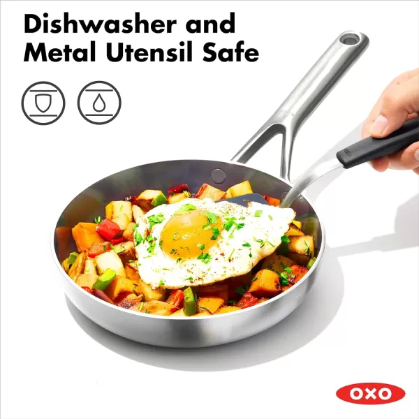 OXO Mira Tri-Ply Stainless Steel, 8" and 10" Frying Pan Skillet Set, Induction, Multi Clad, Dishwasher and Metal Utensil Safe,Black