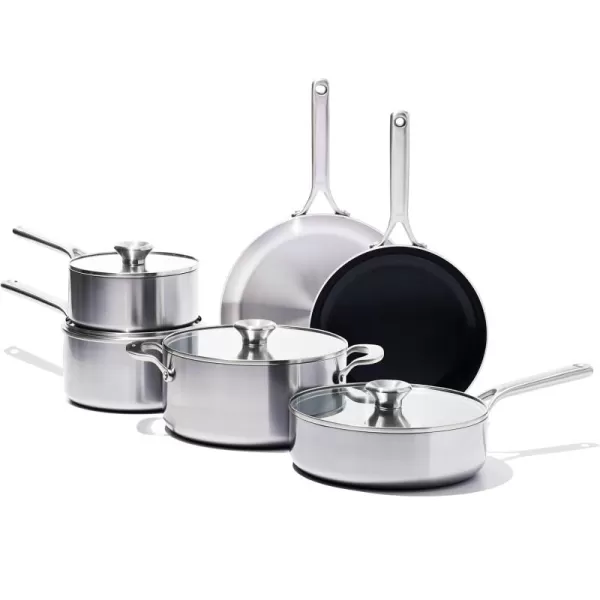 OXO Mira Tri-Ply Stainless Steel, 8" and 10" Frying Pan Skillet Set, Induction, Multi Clad, Dishwasher and Metal Utensil Safe,Black