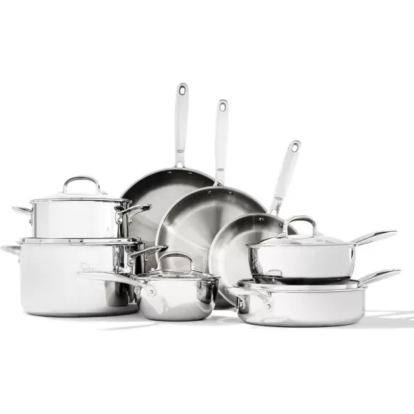 OXO Mira Tri-Ply Stainless Steel, 8" and 10" Frying Pan Skillet Set, Induction, Multi Clad, Dishwasher and Metal Utensil Safe,Black