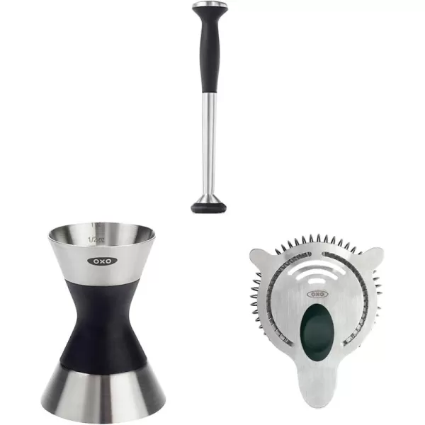 OXO SteeL Muddler with Non-Scratch Nylon Head and Soft Non-Slip Grip, Silver, 9-Inch