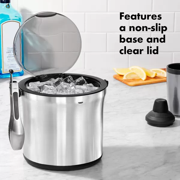 OXO Good Grips Double Wall Ice Bucket with Tongs and Garnish Tray,Gray, 7.37"L x 8.5"W x 7.5"H