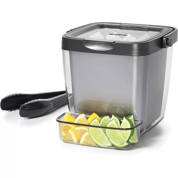 OXO Good Grips Double Wall Ice Bucket with Tongs and Garnish Tray,Gray, 7.37"L x 8.5"W x 7.5"H