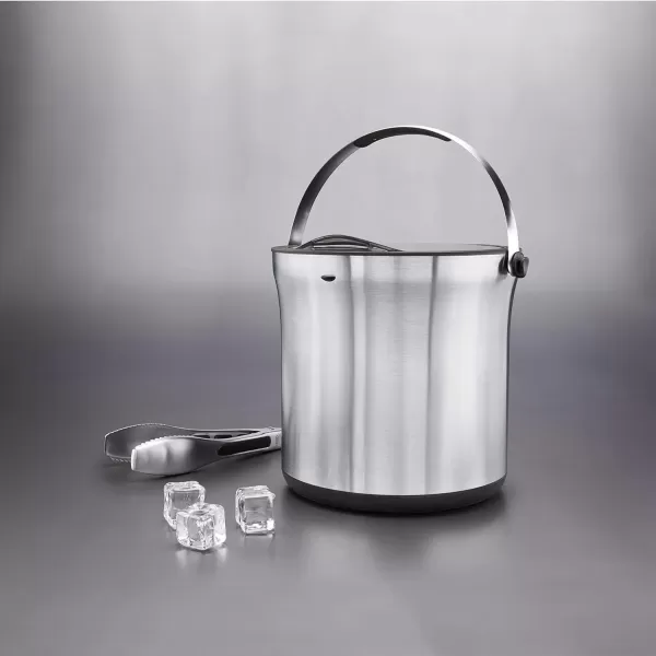 OXO Good Grips Double Wall Ice Bucket with Tongs and Garnish Tray,Gray, 7.37"L x 8.5"W x 7.5"H