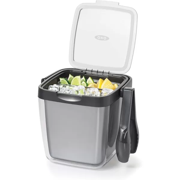 OXO Good Grips Double Wall Ice Bucket with Tongs and Garnish Tray,Gray, 7.37"L x 8.5"W x 7.5"H