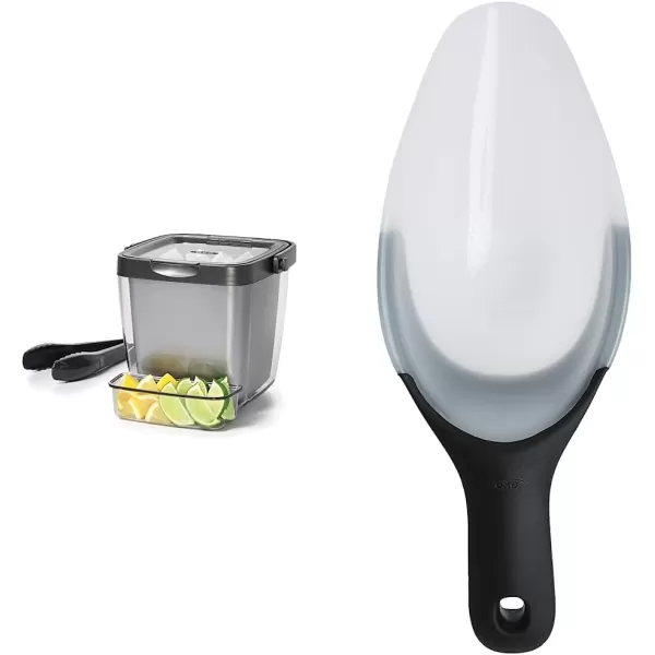 OXO Good Grips Double Wall Ice Bucket with Tongs and Garnish Tray,Gray, 7.37"L x 8.5"W x 7.5"H