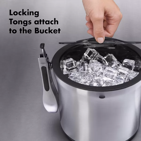 OXO Good Grips Double Wall Ice Bucket with Tongs and Garnish Tray,Gray, 7.37"L x 8.5"W x 7.5"H
