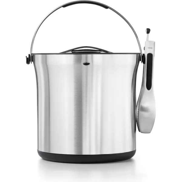 OXO Good Grips Double Wall Ice Bucket with Tongs and Garnish Tray,Gray, 7.37"L x 8.5"W x 7.5"H
