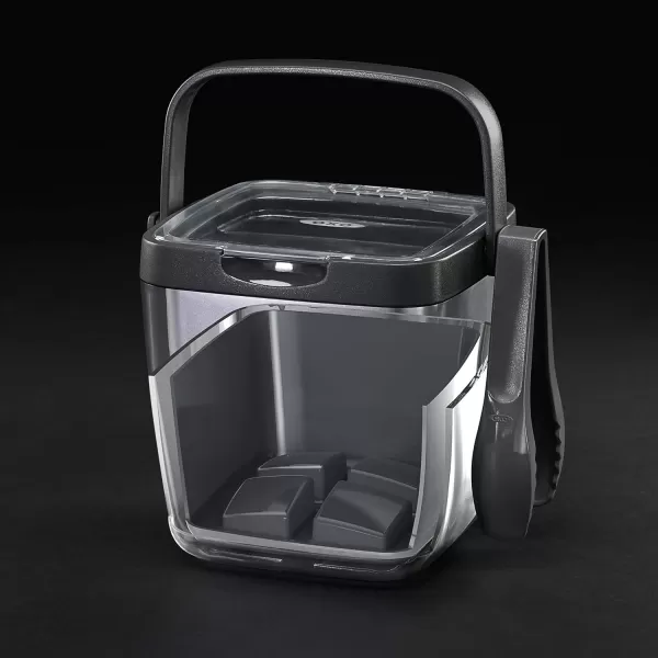 OXO Good Grips Double Wall Ice Bucket with Tongs and Garnish Tray,Gray, 7.37"L x 8.5"W x 7.5"H