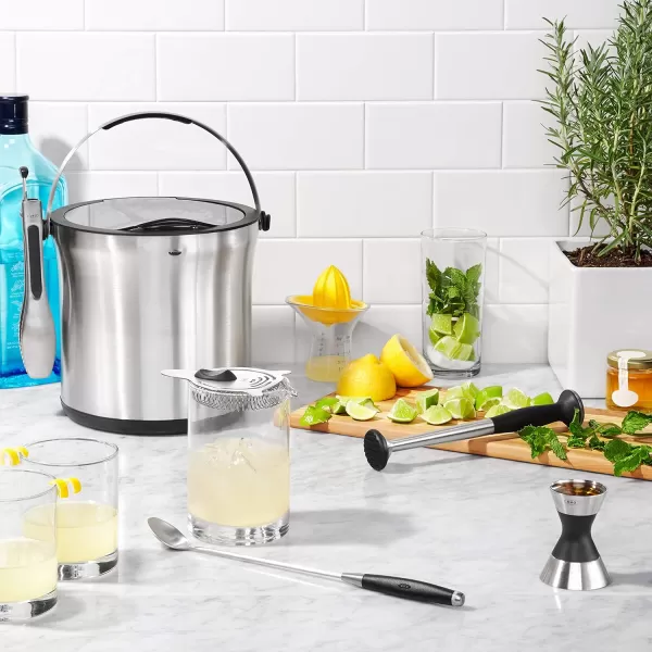 OXO Good Grips Double Wall Ice Bucket with Tongs and Garnish Tray,Gray, 7.37"L x 8.5"W x 7.5"H