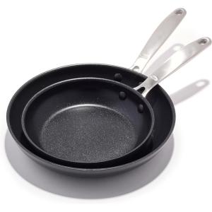 imageOXO Enhanced 10 Piece Cookware Pots and Pans Set PFASFree Ceramic Nonstick Durable Hard Anodized Cookware Scratch Resistant Stainless Steel Handle Good Grips Dishwasher Safe Oven safe Black8 and 10 Frying Pan Skillet Set