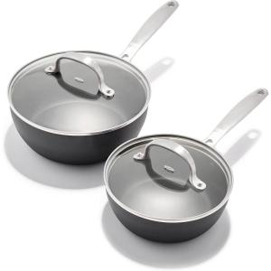 imageOXO Enhanced 10 Piece Cookware Pots and Pans Set PFASFree Ceramic Nonstick Durable Hard Anodized Cookware Scratch Resistant Stainless Steel Handle Good Grips Dishwasher Safe Oven safe Black1QT and 2QT Saucepan Set with Lids