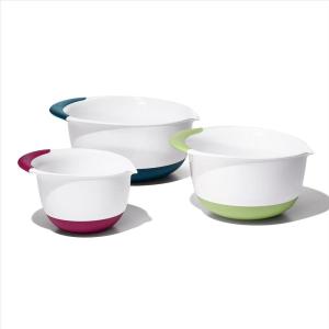 imageOXO Good Grips 3 Piece Plastic Mixing Bowl Set 2500 mlWhiteBlackRedGreenBlue
