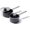 imageOXO Professional 17QT and 23QT Saucepan Pot Set with Lids Hard Anodized Ceramic Nonstick Cookware PFASFree Induction Suitable Stainless Steel Diamond Reinforced Coating Dishwasher Oven Safe Black17QT and 23QT Saucepan Set with Lids