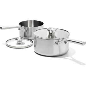 imageOXO Mira TriPly Stainless Steel 325QT Saute Pan Jumbo Cooker with Lid Induction Multi Clad Dishwasher and Metal Utensil Safe15QT and 3QT Saucepan Set with Lids