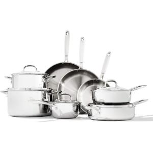imageOXO Mira TriPly Stainless Steel PFASFree Nonstick 8quot and 10quot Frying Pan Skillet Set Induction Multi Clad Dishwasher and Metal Utensil Safe13 Piece Cookware Pots and Pans Set